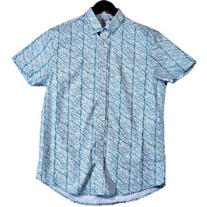 International Report 4 Way Stretch Blue White Button Down Palm Leaf Shirt Small